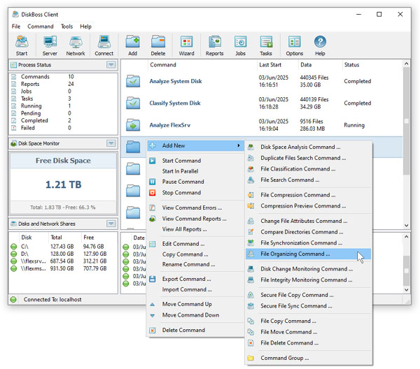 DiskBoss Server Add File Organizing Command