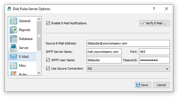 DiskPulse Server E-Mail Configuration