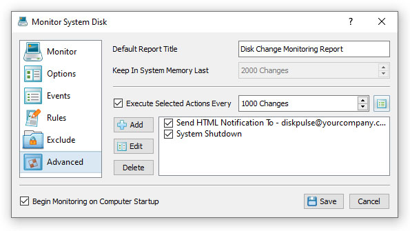 DiskPulse Server Monitoring Actions