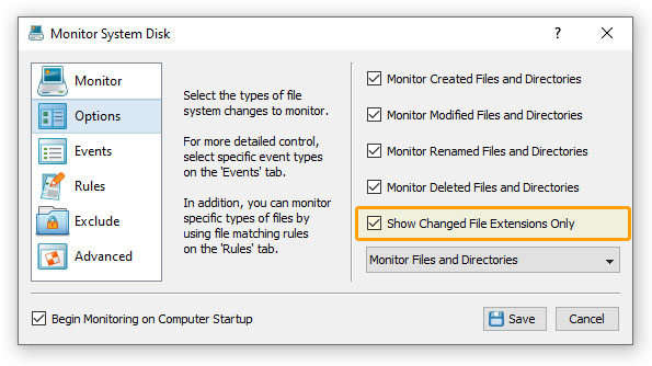 DiskPulse Server Monitor Changed File Extensions