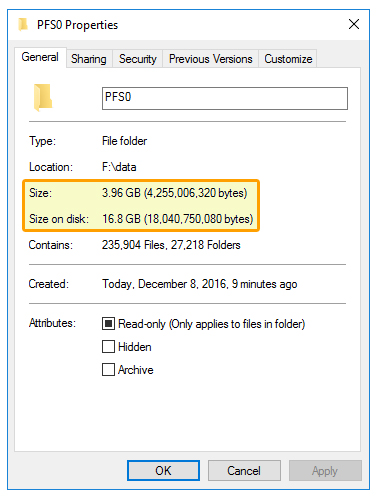 Server 2016 Directory Properties ReFS 64K